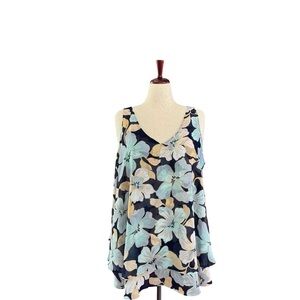 Lane Bryant Blue and Cream Floral Top